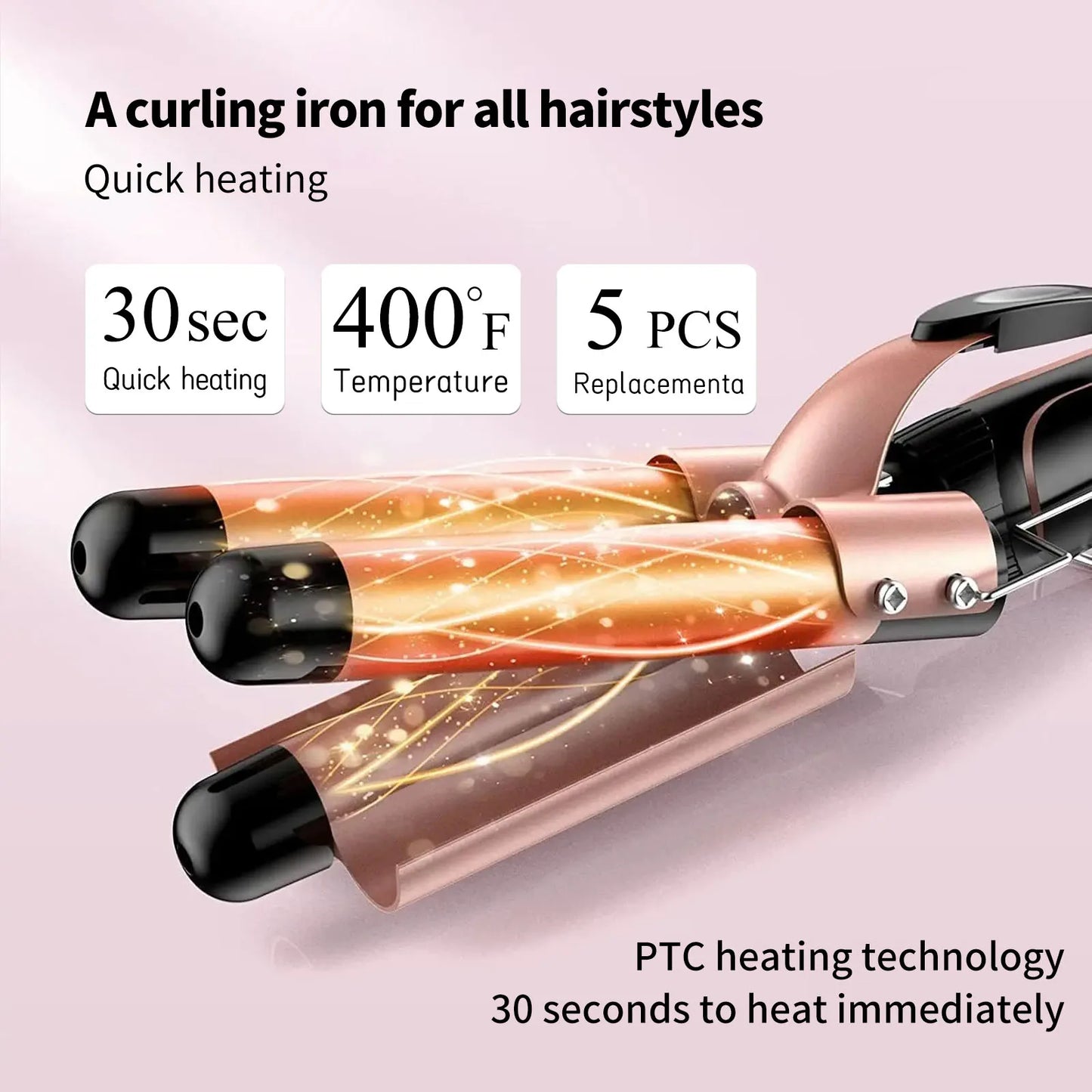 5 in 1 Hair Curler Wand Set with Curling Brush – 0.35” to 1.25” Curling Iron, Heat Resistant Glove & Hair Clips