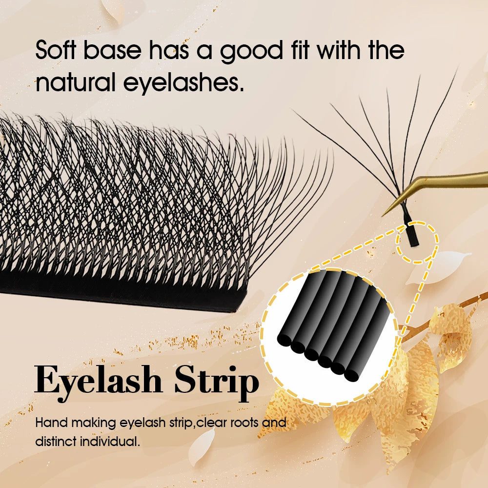 MASSCAKU 12 Lines Premium Mink 3D–6D W Shape Pre-Made Lash Extensions – Soft Natural False Eyelash Extension Supplies