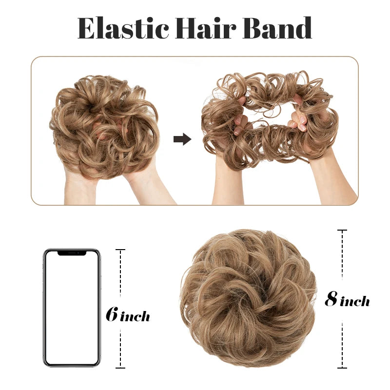 Synthetic Messy Hairpiece Chignon Scrunchie – Blonde & Brown Donut Bun for Women, Elastic Daily Use Hair Extension H9
