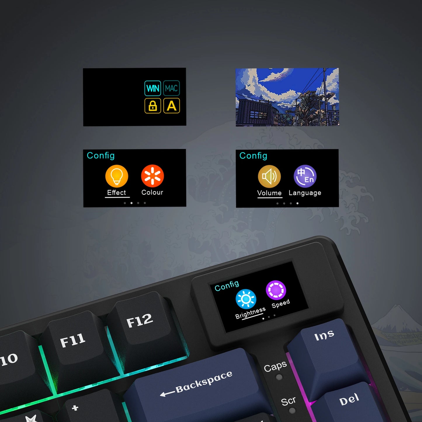 Wired Mechanical Gaming Keyboard with OLED Display – Hot-Swappable Pudding Keycaps, Full RGB Backlit for PC & Laptop