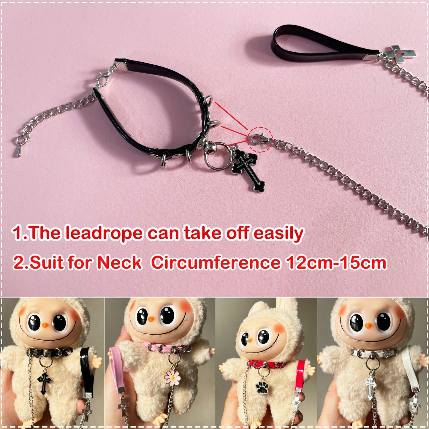 17cm Labubu Doll Necklace Choker – Leadrope Accessory for 6.5-inch Cotton Dolls