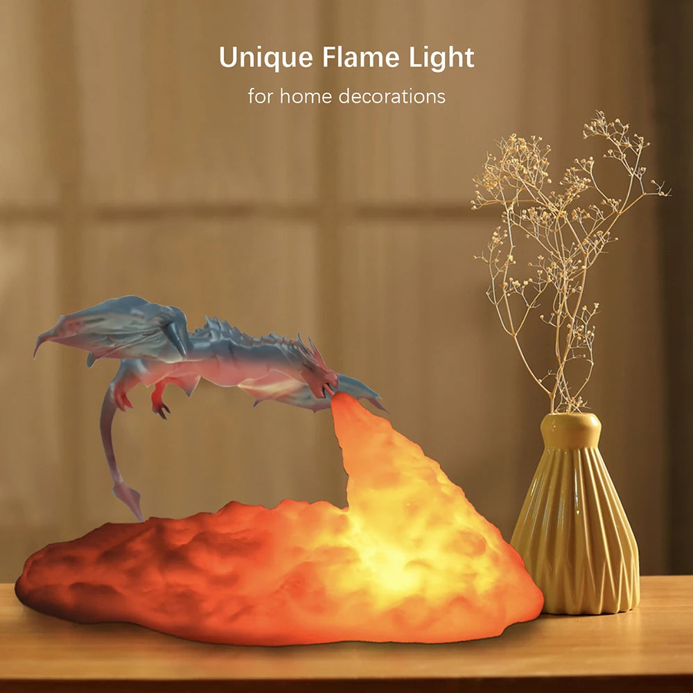 3D Printed Fire Dragon LED Lamp - USB Rechargeable Desktop Light for Gaming, Camping, Mystery Games & Kids Gifts