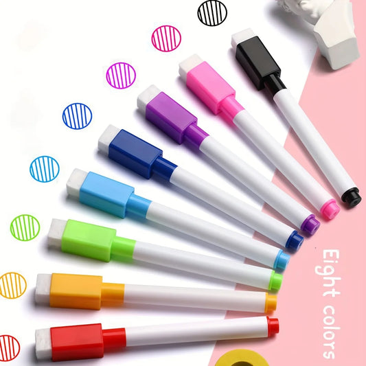 8pcs Bullet Tip Whiteboard Markers | Small 11.3×1cm Dry Erase Pens with 8 Colors & 1 Magnet Pen