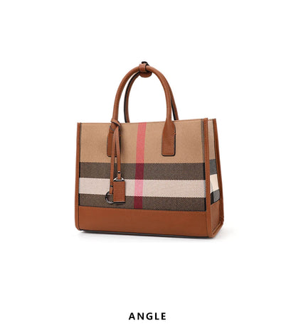 Aidrani Women’s Plaid Canvas Handbag – Classic Large Capacity Cowhide Single Shoulder Crossbody Bag