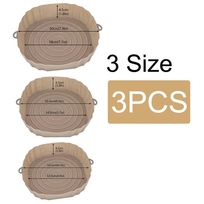 Reusable Air Fryer Silicone Pot & Baking Tray Set – 1/2/3PCS Silicone Basket for Pizza, Fried Chicken & Grill