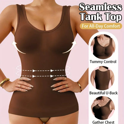 Women’s 2-in-1 Tummy Control Shapewear - Padded Bra Compression Body Shaper Cami Tank Top