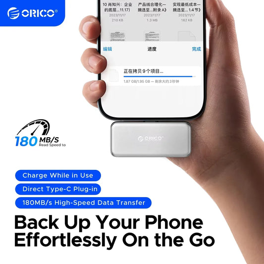 ORICO FlashPod 256GB Mini Portable SSD – ProRes Direct Plug, PD 100W Fast Charging for iPhone 16/15, Mac, PC & Dashcam Storage