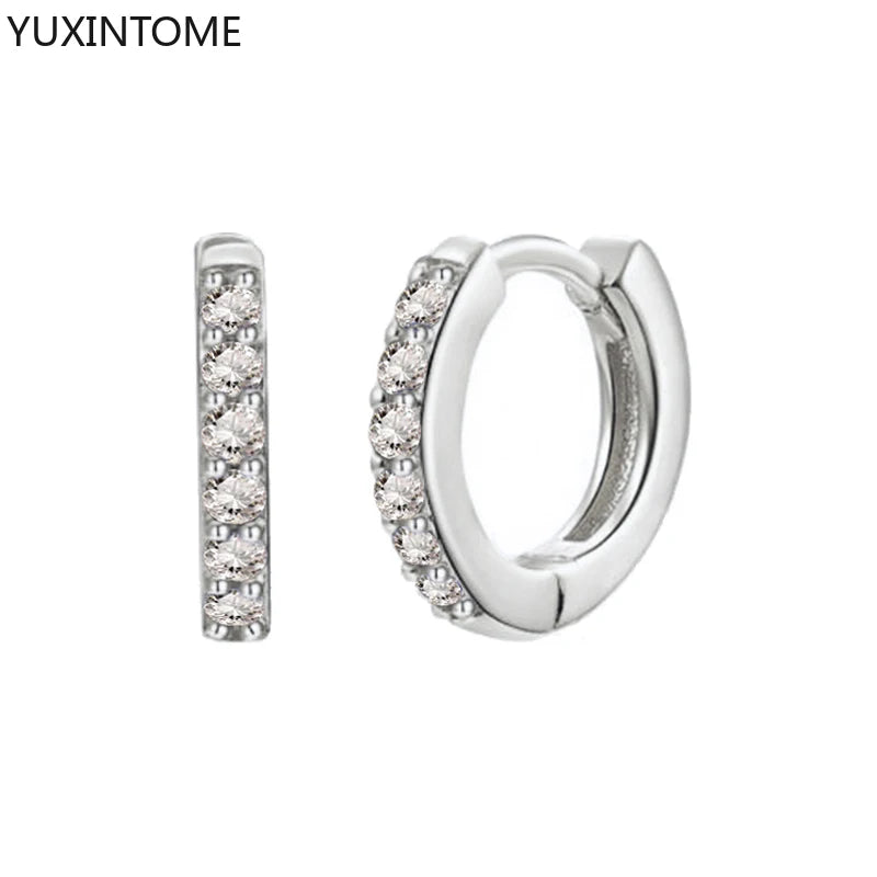 925 Sterling Silver White Zircon Hoop Earrings for Women – Fashion Geometric Crystal Silver Earrings Fine Jewelry Elegant Daily Wear Jewelry