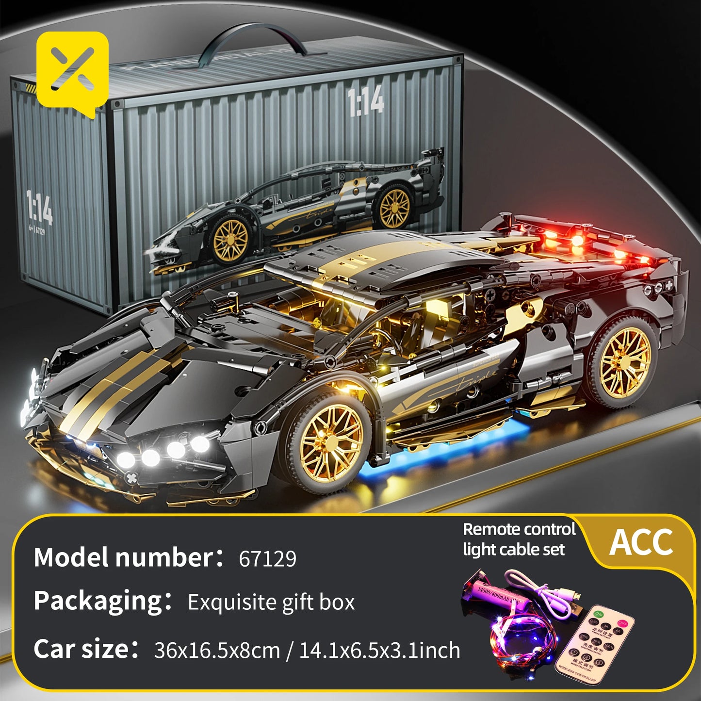 ToylinX 1:14 Supercar Building Block Toy – Optional Power Group, Technology Design for Adults & Kids, Christmas Gift with Box