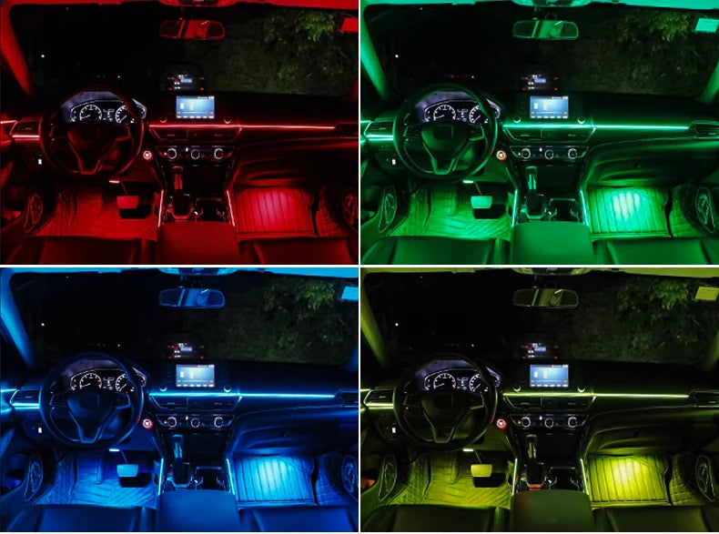 6/10/14/18-in-1 LED Car Ambient Lights – RGB 213 64-Color Acrylic Strips, Rainbow Symphony Streamer Interior Atmosphere Lamp Kit