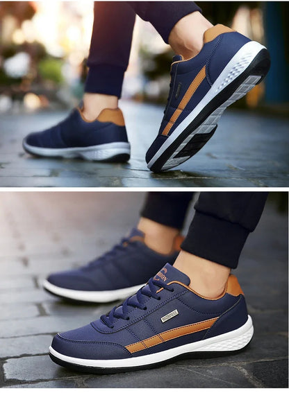 MAEDEF Men's Leather Sneakers – Waterproof, Comfortable Lace-Up Casual Footwear, Vulcanized Shoes