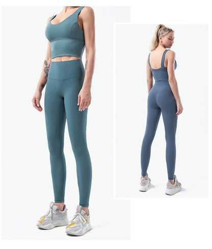 Naked-Feel Women’s Yoga Set – High Waist Leggings & Sports Bra Fitness Suit for Gym, Outdoor & Activewear