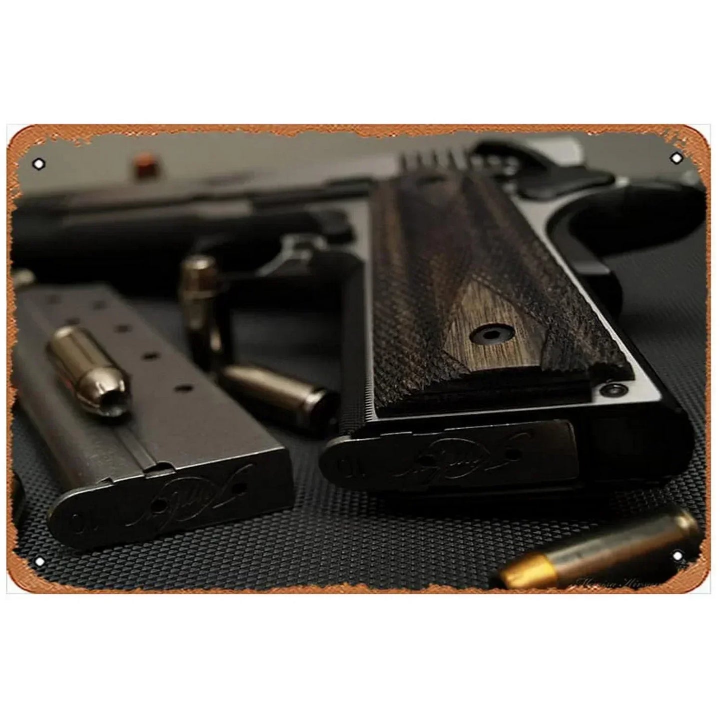 Pistol Metal Wall Sign - Military Style Decoration for Man Cave Home Cafe Bar Garden