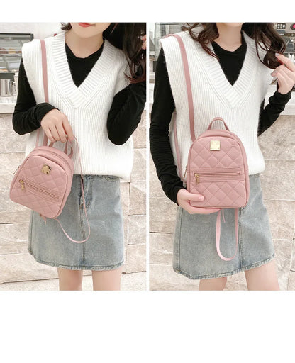 2024 K-Style Quilted Embroidered Small School Backpack for Girls - Western-Inspired Ladies' Bag