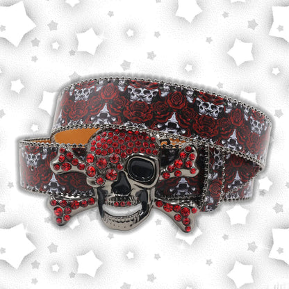 Nice Brand Three Skull Rhinestone Belt – Western Punk Hip-Hop Style for Men & Women