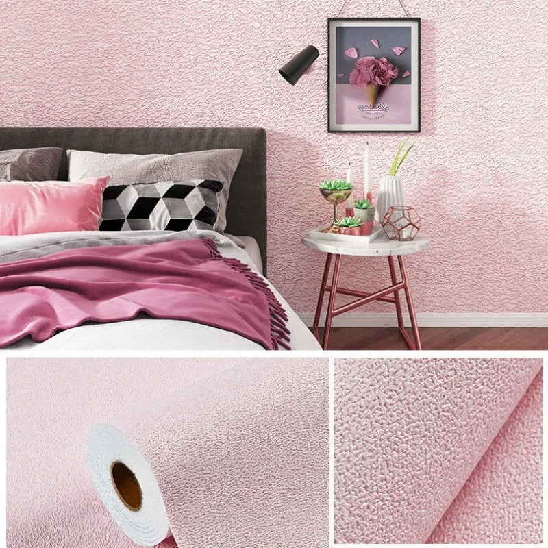 Linen 3D Foam Self-Adhesive PVC Wallpaper - Solid Color, Thickened Waterproof Wall Stickers for Home Renovation & Decor