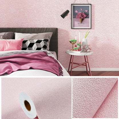 Linen 3D Foam Self-Adhesive PVC Wallpaper - Solid Color, Thickened Waterproof Wall Stickers for Home Renovation & Decor