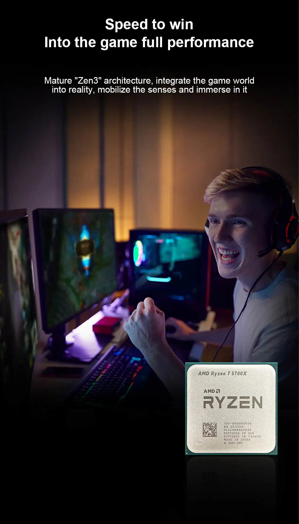 AMD Ryzen 7 5700X – 3.4GHz 8-Core 16-Thread CPU Processor, 7nm, L3=32MB, Socket AM4 Gaming CPU