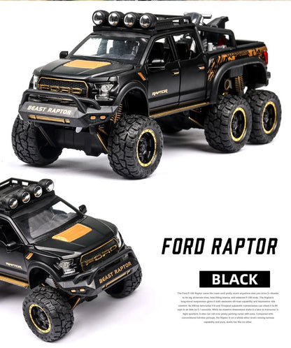 1:24 Diecast F150 Raptor Pickup Truck — Metal Model Car with Sound & Light for Kids Age 3+, Blue