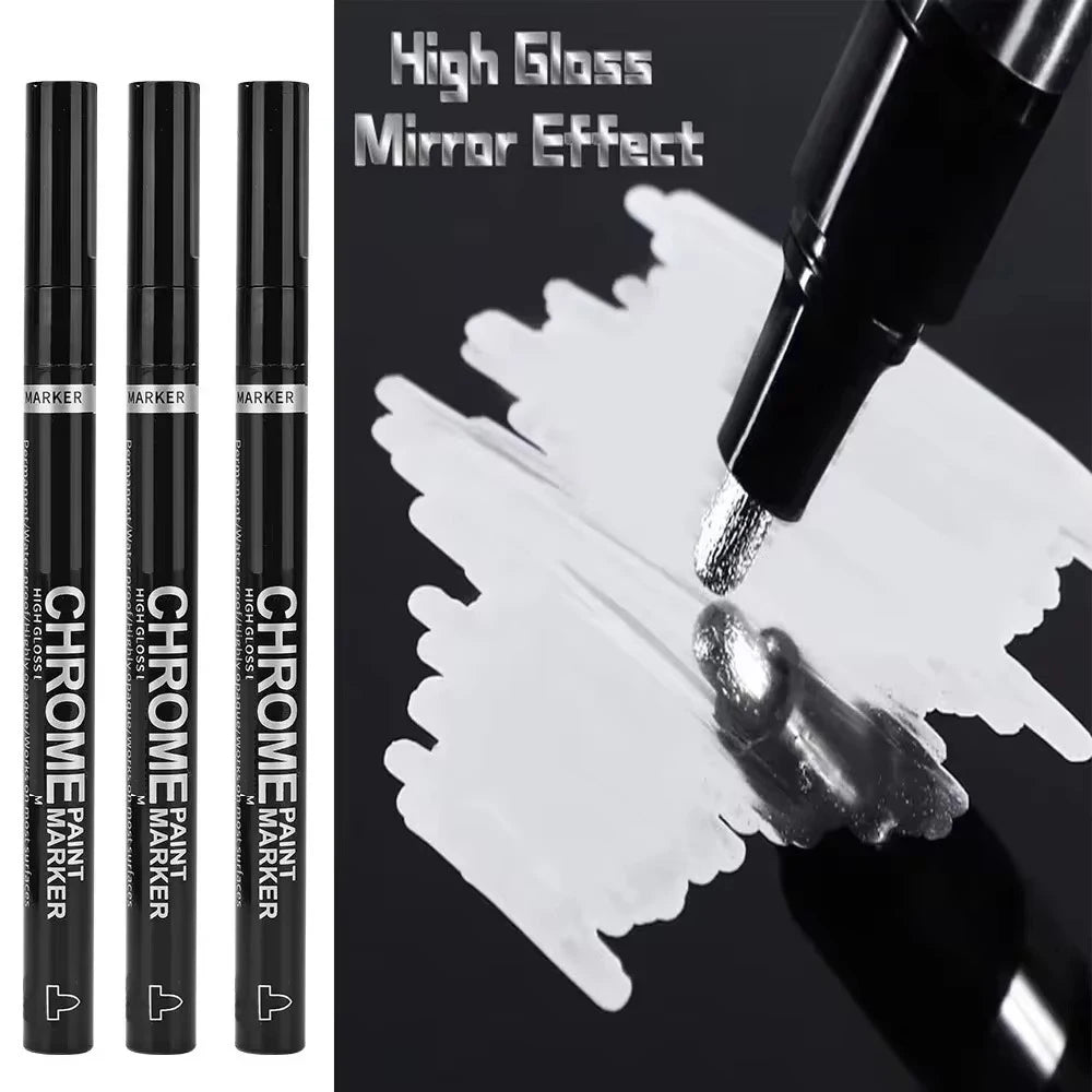 Chrome Paint Marker Pen - Waterproof Gold & Silver Metallic Repair Marker for Glass, Ceramic, Rock & Metal, 2mm Nib