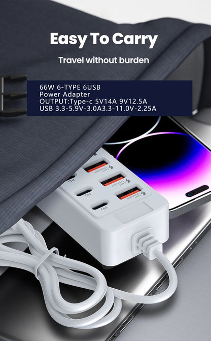 12-in-1 Power Strip & USB Charger Station — Multi-Port Wall/Desktop Adapter with USB-C Fast Charging for iPhone & Samsung