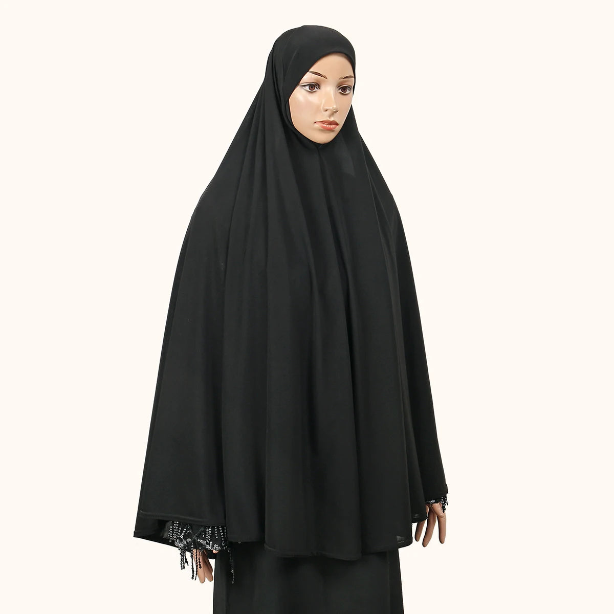 Women’s Full Cover Muslim Abaya – Solid Color Cotton Hemp Inner Hijab & Long Shawl Ramadan Prayer Dress