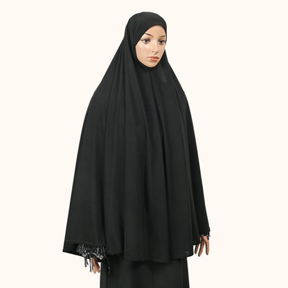 Women’s Full Cover Muslim Abaya – Solid Color Cotton Hemp Inner Hijab & Long Shawl Ramadan Prayer Dress