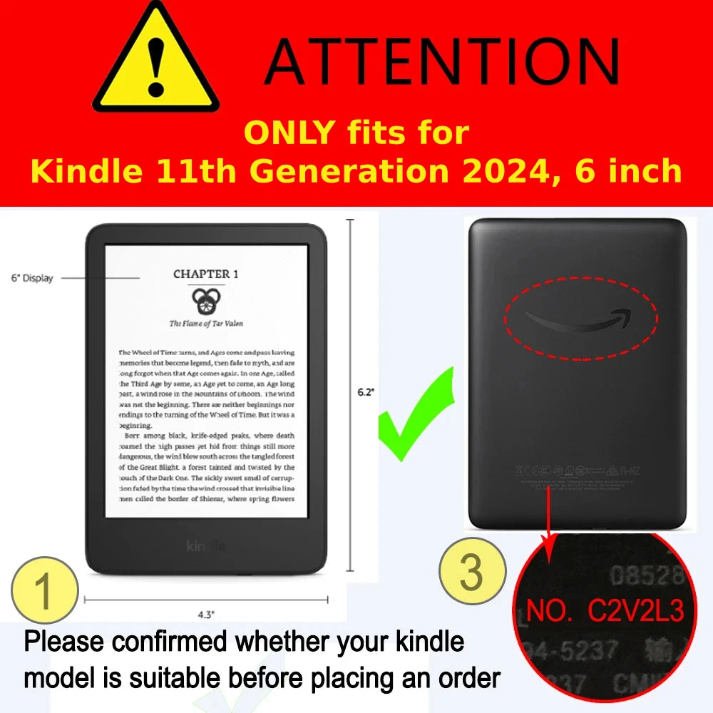 6" Kindle 11th Generation 2024 Case | PU Leather Ebook Cover with Hand Strap & Auto Wake Sleep