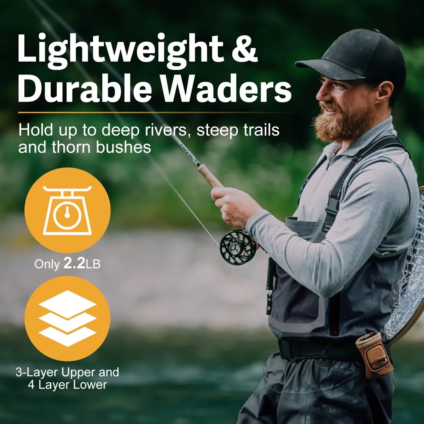 Goture 100% Waterproof Fly Fishing Waders – Breathable Chest Overalls in S, M, L, XL, XXL with Boots