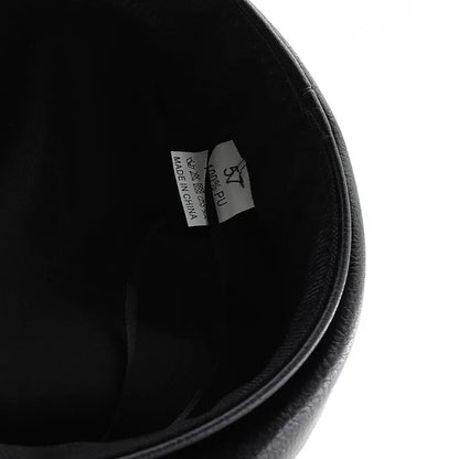 Women’s Punk PU Leather Beret Hat – Vintage Flat Top Military Style Cap for Outdoor Casual Wear & Street Fashion Accessories