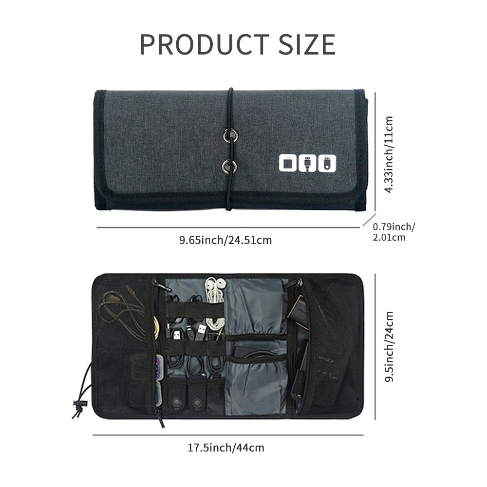 Tech Travel Essential: Electronic Organizer Cord Pouch - Roll-Up Case for USB Cables, Charger, and Phone Accessories