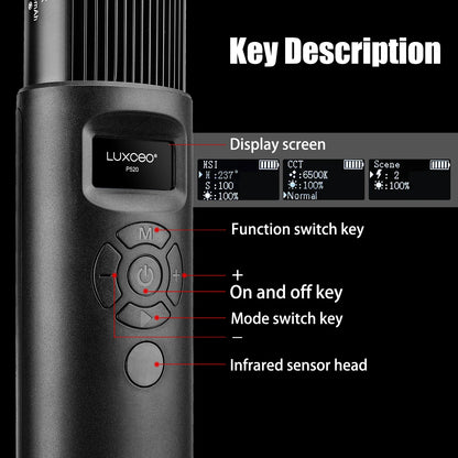LUXCEO P520 RGB LED Video Light Stick 2500K-6500K Handheld Photography Studio Lamp Portable Camera Light for TikTok & Vlogging