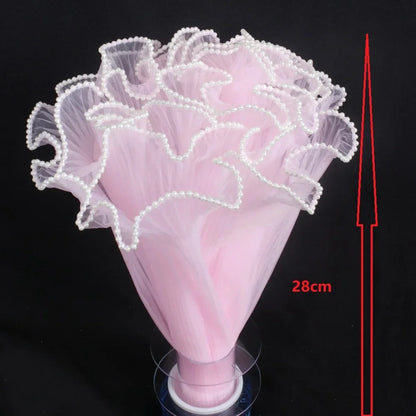 28cm x 4Yards Pearl Lace Flower Wrapping Mesh – Handmade Bouquet & Gift Wrapping Cloth