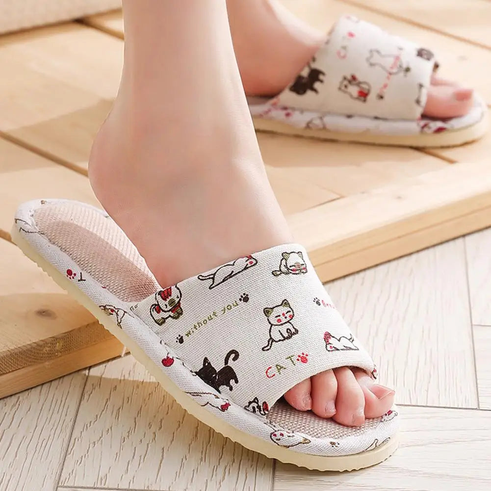 Linen Flax Slippers - Lightweight Breathable Non-Slip Indoor Slides for Women & Men