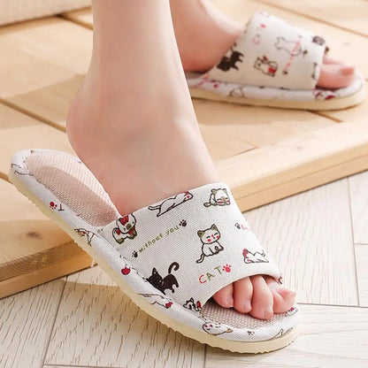 Linen Flax Slippers - Lightweight Breathable Non-Slip Indoor Slides for Women & Men