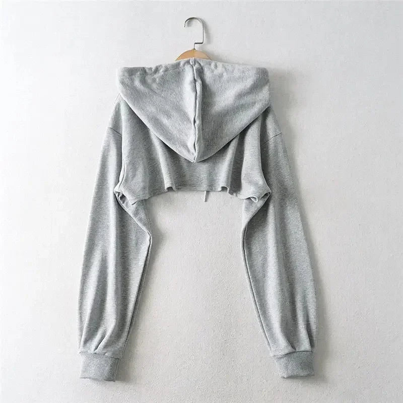 Women’s Irregular Crop Hoodie – Ultra-Short Y2K Style Long Sleeve Sweatshirt