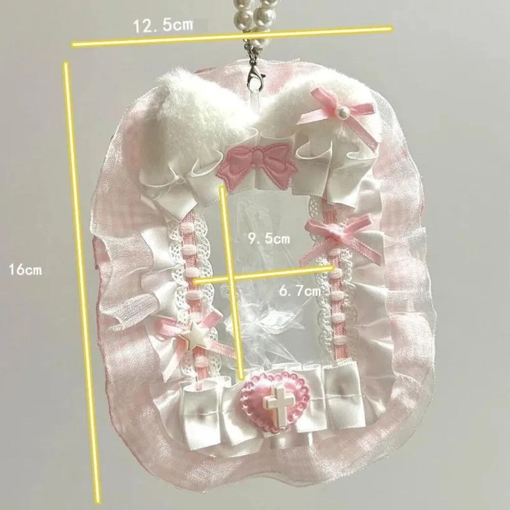 Kawaii Plush Photocard Holder - Lolita Lace Ribbon Idol Photo Display Case
