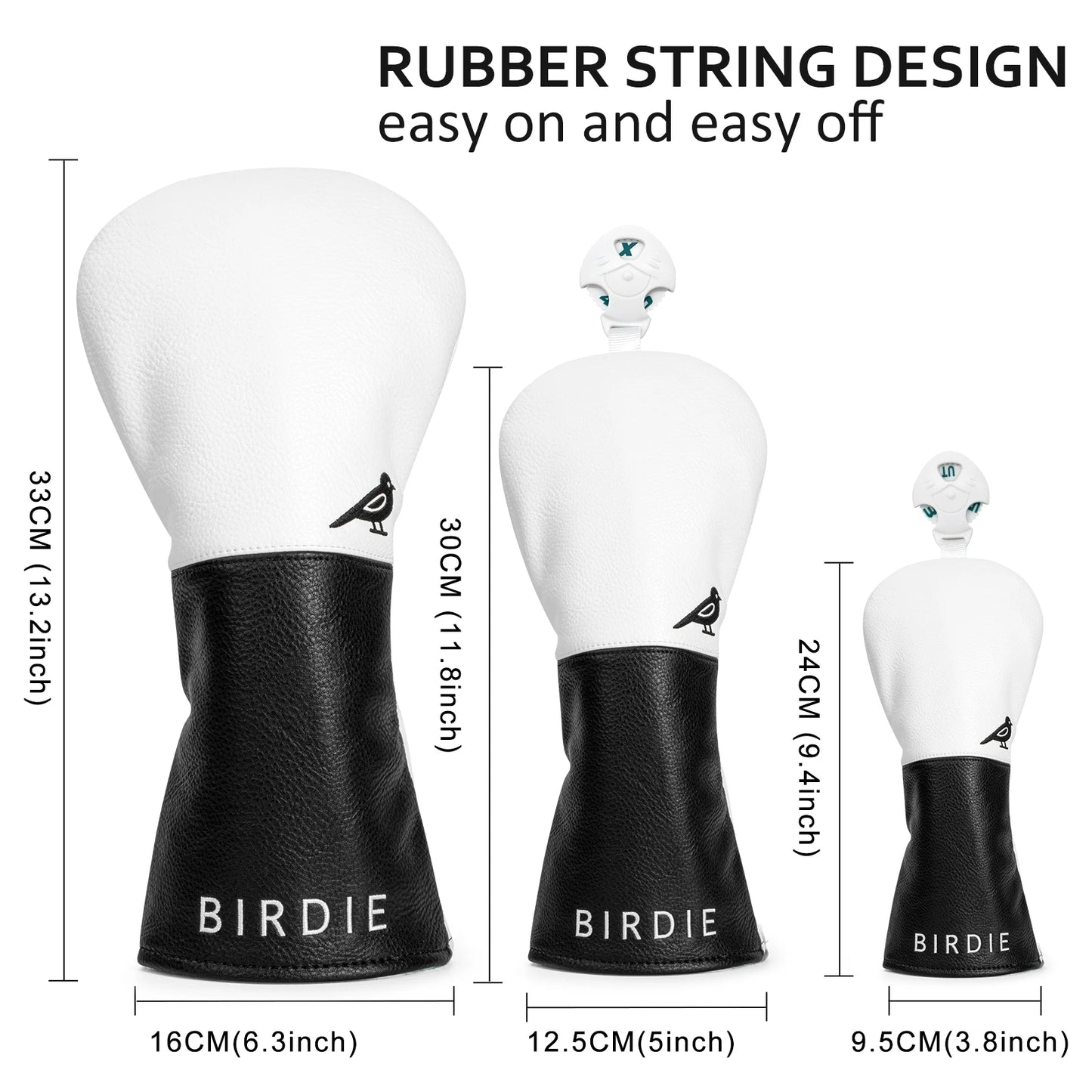 White Premium Leather Birdie Golf Head Cover – Elegant Embroidery for Driver, Fairway Wood & Hybrid Clubs