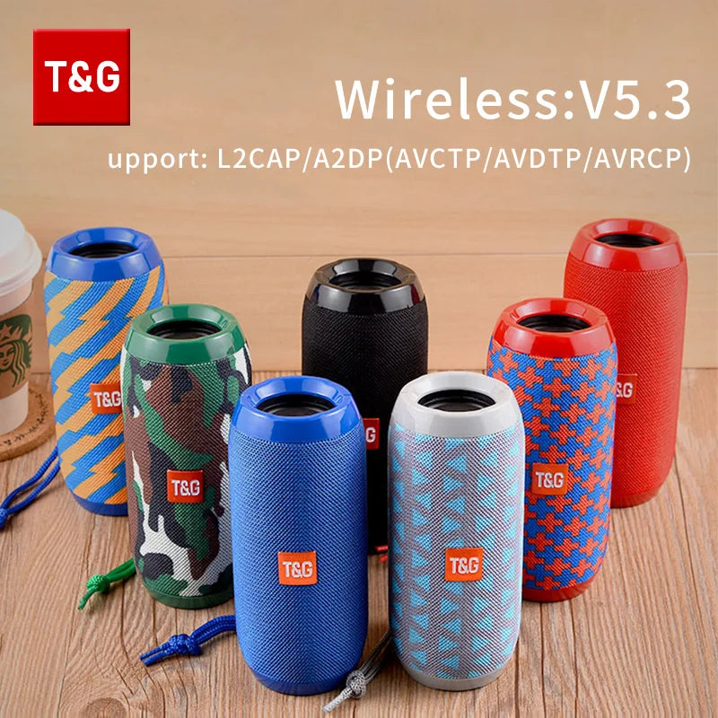 T&G TG117 Bluetooth Speaker - Portable Waterproof TWS Stereo Sound Box with TF Card & FM Radio for Outdoor Music