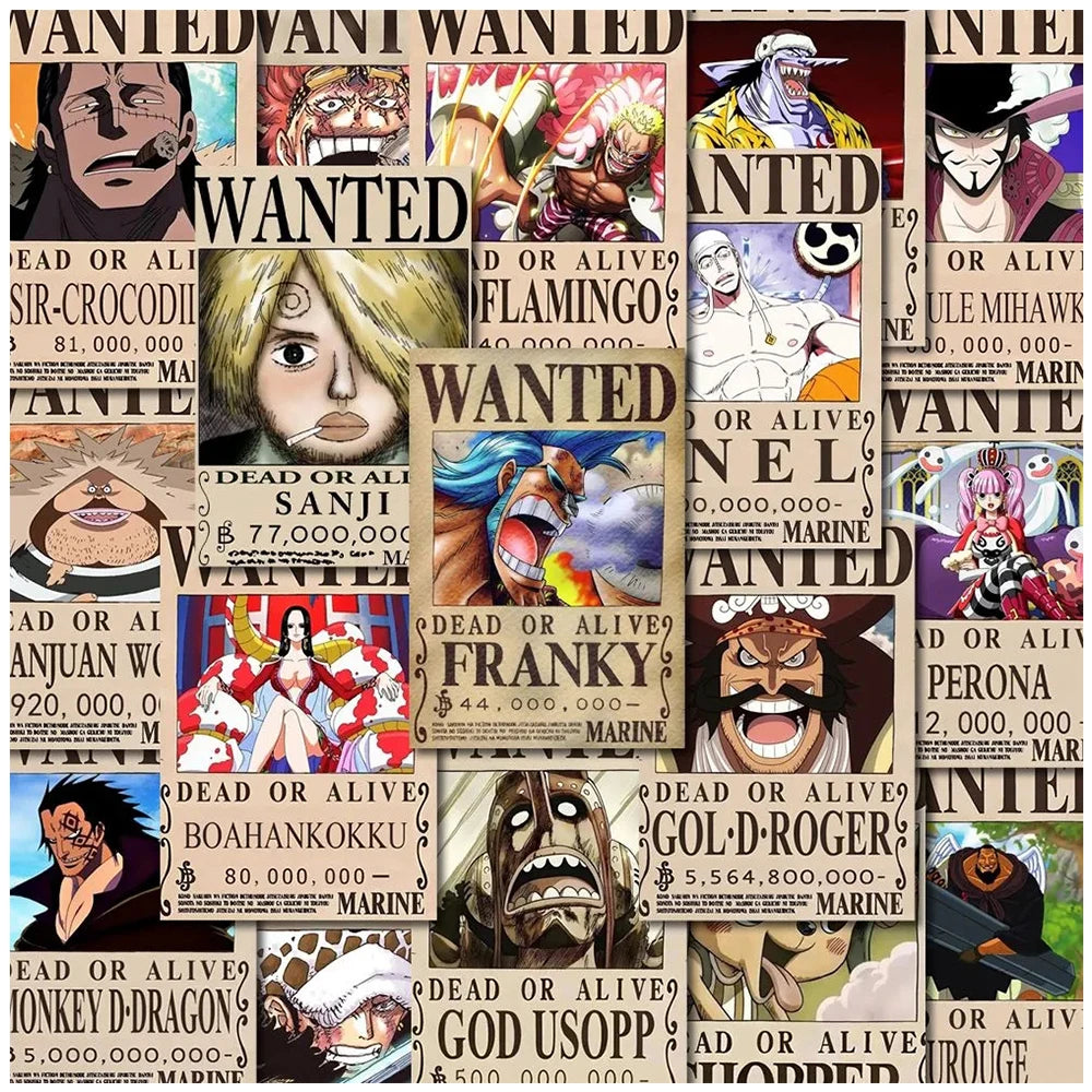 56PCS One Piece Anime Stickers – Wanted Poster Cartoon Decals for Laptop, Notebook, Phone & Wall Decoration