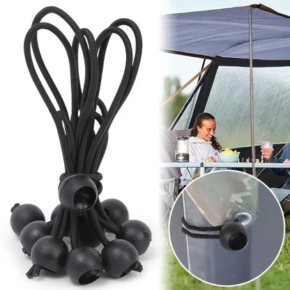 Outdoor Elastic Ball Rope Bungee Cords - Heavy Duty Tie Down for Tent, Tarpaulin, Awning, Canopy & Cargo Shelter