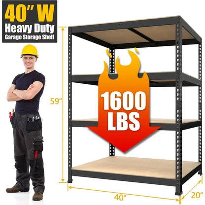40" x 20" x 59" Heavy Duty 4-Tier Metal Storage Shelves – Adjustable Garage Utility Rack Organizer