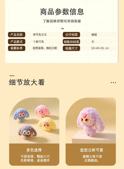 10PCS Cartoon Baby Three Flocking Blind Box – Cute DIY Doll Keychains & Desktop Decorations, Kids’ Small Ornaments Gift