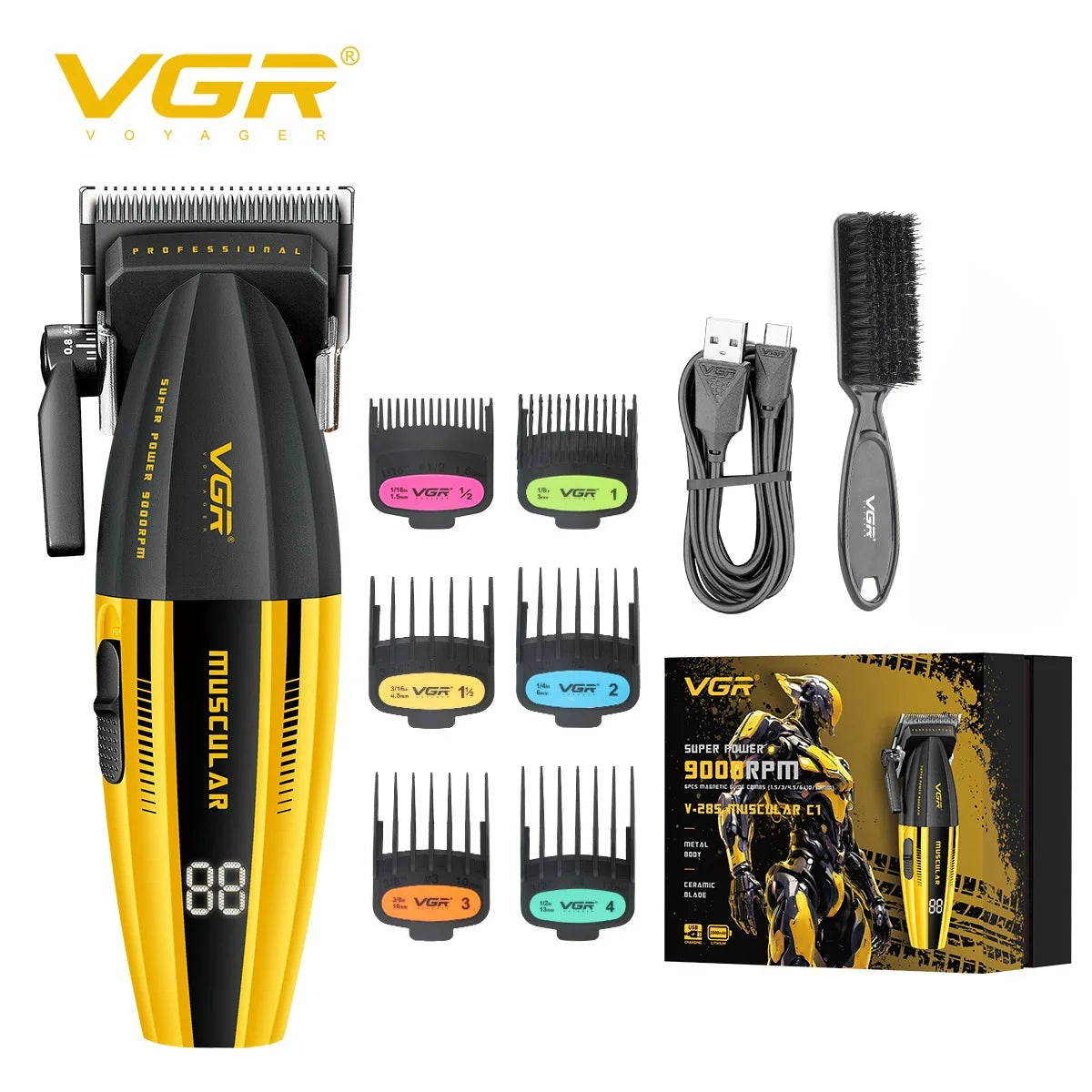 VGR Professional Hair Clippers & Trimmer – 9000 RPM Adjustable Hair Cutting Machine for Men V-285 V-003