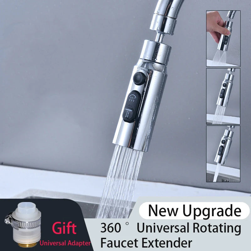 360° Universal Rotation Faucet Extender with Splash-Proof Aerator - 3 Modes Kitchen Sink Accessory + Universal Adapter