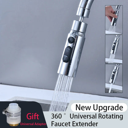 360° Universal Rotation Faucet Extender with Splash-Proof Aerator - 3 Modes Kitchen Sink Accessory + Universal Adapter