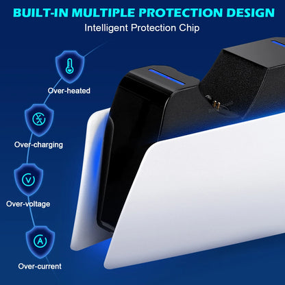 New Fast Dual Charging Station for PS5 - Wireless Game Controller Dock Stand with LED for PS5 Slim Gamepad