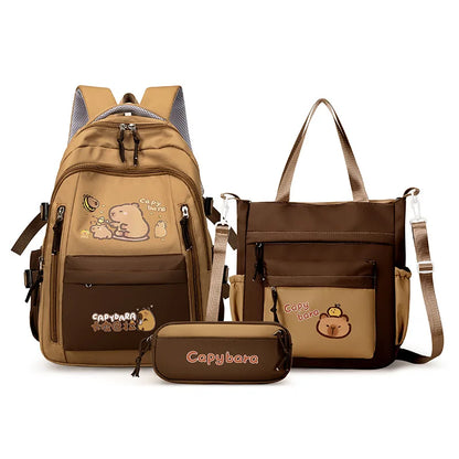 Kawaii Capybara School Backpack Set – Cute Girls Casual Daypack, Kids Bookbag & Travel School Bag Set