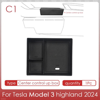 Tesla Model 3 Highland 2024 Center Console Storage Box – Armrest Organizer Accessory for Model 3 Stowing & Tidying