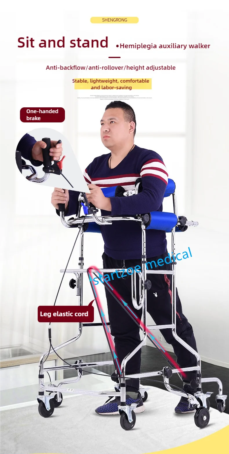 Upright Rollator Walker – 8-Wheel Anti-Tilt Stand-Up Walker with Seat, Hemiplegia Mobility Support Frame